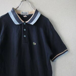 ○希少 IZOD LACOSTE ラコステ◆80s ポロシャツ ワンポイント 半袖 コットン 80年代 ヴィンテージ◆メンズ ネイビー Sサイズ相当