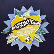 メゾンキツネ Tシャツ XS Maison Kitsune レモン 刺繍 紺色 ネイビー 丸首 トップス_画像2