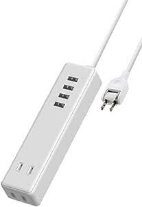 エレコム 電源タップ USBタップ 3.4A (USBポート×4 コンセント×2) 1.5m ホワイト ECT-0415W