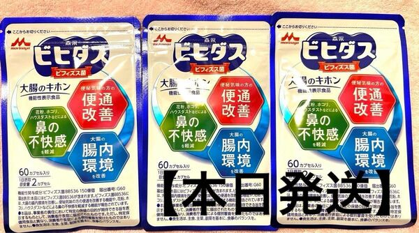 【匿名発送】森永乳業「ビヒダス大腸のキホン」60カプセル入り×3袋