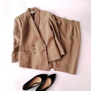 BALLY Bally Italy made Anne gola Blend lady's suit skirt suit large size 42 beige 240531nh[4 point including in a package free shipping ]