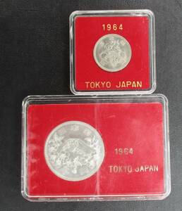 M-460　東京オリンピック記念硬貨1964年　1000円1枚　100円1枚　計2枚セット　美品　プラスチックケース入　