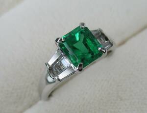R-142 emerald 1.30ct diamond 0.38ct pt900 platinum ring 18 number beautiful goods 