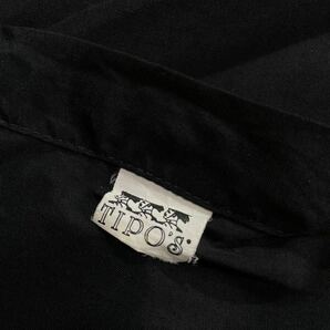 美品♪ビッグサイズ 80s イタリア製 TIPO'S レーヨンシャツ M 黒 無地 ビンテージ 隠しボタン ブラックの画像5