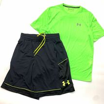 アンダーアーマー UA トレーニングTシャツ＆ショーツ 1325167-701 MBK3449 黄緑黒 M_画像1