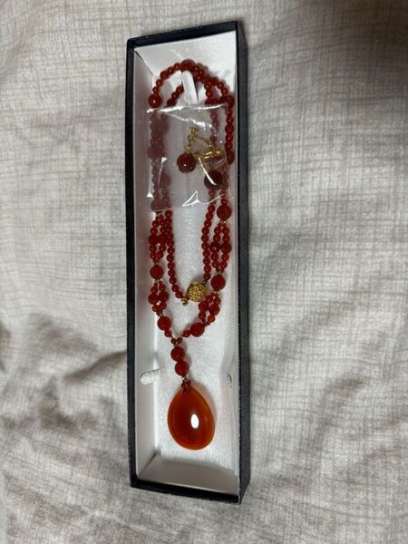 《美品》赤メノウペンダント&ネックレス MITSUKOSHI ヴィンテージ アンティーク