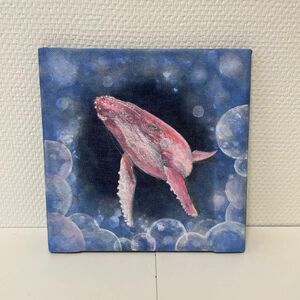 デニムキャンバスアート　クジラ　アクリル画