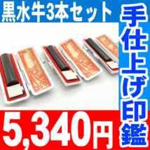 印鑑 はんこ 黒水牛 印鑑 3本セット ケース付 印鑑セット 15mm 13.5mm 12mm 実印 銀行印 認印 男性 女性 化粧箱付も可_画像1