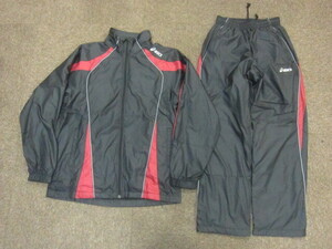  Asics nylon jersey top and bottom setup men's SM black red protection against cold windbreaker top and bottom nylon jersey top & jersey pants 05049