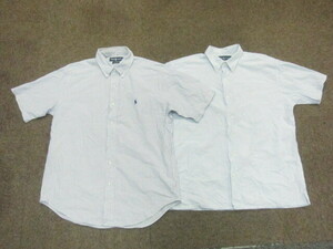 ラルフローレン　シアサッカーシャツ　メンズL　2枚セット　青白シャツ 白青ストライプ柄シャツ 半袖ボタンダウンシャツ 半袖シャツ　05180