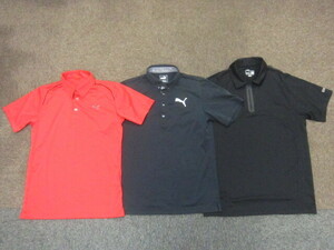 プーマゴルフ　ポロシャツ　3枚セット　メンズL　ゴルフウエア 黒赤 ゴルフシャツ 速乾スポーツシャツ 半袖シャツ 半袖ウエア　05180