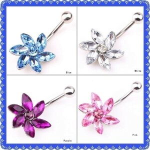  navel pierce 14g purple metal allergy flower hesopi body pierce navel piercings surgical stainless steel flower 