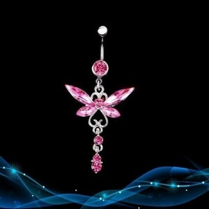  navel pierce 14g metal allergy pink surgical stainless steel butterfly rose fly hesopi body pierce navel piercings brilliant woman power up 