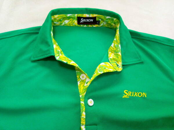 超美品　スリクソン　ゴルフ　部分花柄ボタニカルグリーンポロシャツ　L