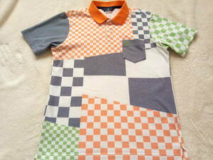  super-beauty goods Munsingwear wear asimeto Lee checker flag design men's polo-shirt M