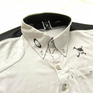 美品　オークリー　ゴルフ　スカル　グレー　ブラック　アシンメトリーデザイン　ストレッチシャツ　半袖ポロシャツ　M