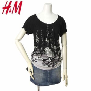 [ маленький pra новый товар ]H&M H and M мягкий цветок туника черный XS размер .. расческа 