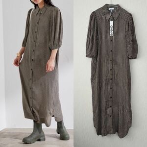 【新品】GANNI ガニー　半袖 ロングワンピース