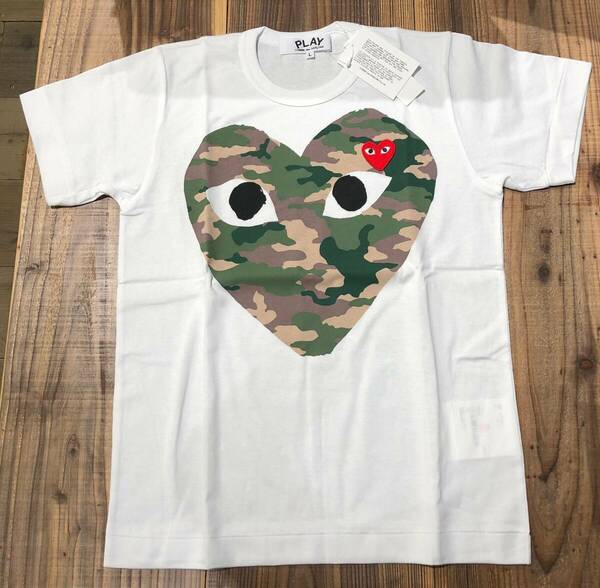 COMME des GARCONS PLAY　迷彩ハート白Tシャツ　レディースLサイズ　AZ-T241