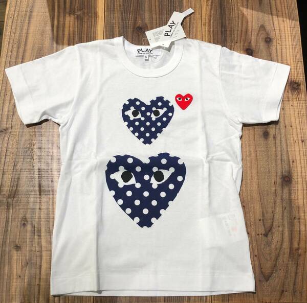 COMME des GARCONS PLAY　白Tシャツ青ハート　レディースSサイズ　AZ-T237