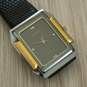 稼働 良品 RADO ラドー ジュビリー 110.01.99.3 6P石入り 黒文字盤 クォーツ メンズ腕時計 