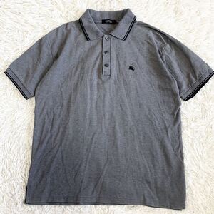 1 jpy ~[ beautiful goods ]BURBERRY BLACK LABEL Burberry Black Label polo-shirt with short sleeves hose Logo cotton gray size 3 L