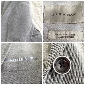 1円〜【美品】ZARA MAN ザラ テーラードジャケット 大きいサイズ アンコン 花柄 エルボーパッチ 3XL グレー パイピング 春夏 ストレッチの画像9