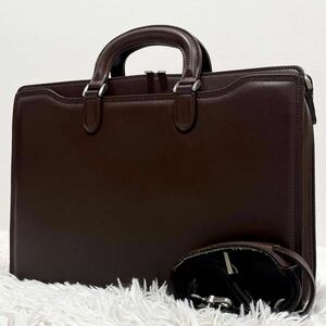 1 jpy ~[Aquascutum] Aquascutum business bag 2way briefcase shoulder lining check pattern leather Brown water repelling processing 