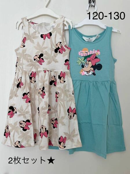 新品★H&M×Disney ミニーちゃん　カットソーワンピース　2枚セット★120-130 