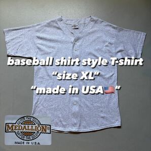 baseball shirt style T-shirt “size XL” “made in USA” ベースボールシャツ型 無地Tシャツ アメリカ製 USA製 グレー 半袖 