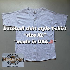 baseball shirt style T-shirt “size XL” “made in USA” ベースボールシャツ型 無地Tシャツ アメリカ製 USA製 グレー 半袖