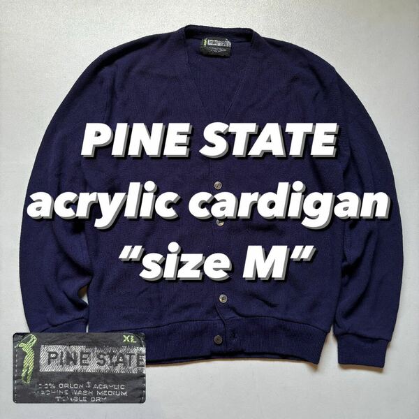 PINE STATE acrylic cardigan “size M” 紺 アクリルカーディガン アクリルニット
