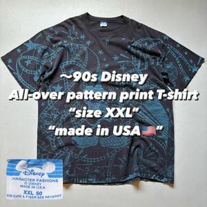 〜90s Disney All-over pattern print T-shirt size XXL made in USA 80年代 90年代 ディズニー 総柄ミッキー Tシャツ アメリカ製 USA製