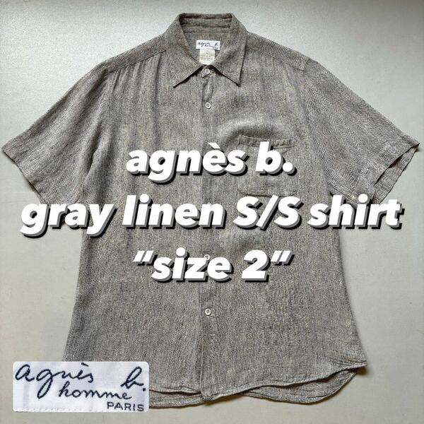 agns b. gray linen S/S shirt “size 2” アニエスベー グレー リネンシャツ 半袖シャツ 