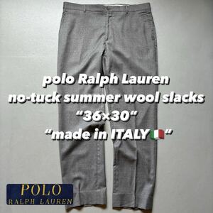 polo Ralph Lauren no-tuck summer wool slacks made in ITALY ポロラルフローレン ノータックスラックス サマーウール グレー イタリア製