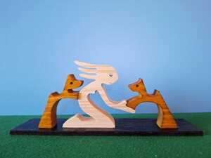 Art hand Auction Woodworking Art Woman&Dogs, Handmade items, interior, miscellaneous goods, ornament, object