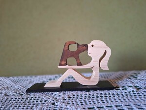 Art hand Auction 木工アート Woman&Cat, ハンドメイド作品, インテリア, 雑貨, 置物, オブジェ