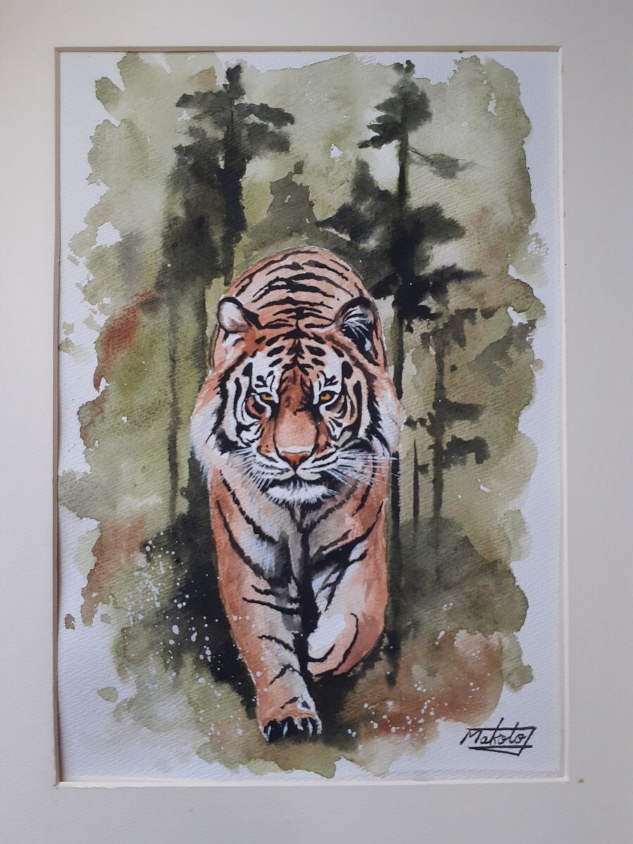 जल रंग बाघ, चित्रकारी, आबरंग, पशु चित्रकारी