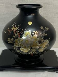 高岡銅器 名工 金工 佐野宏采 牡丹四君子彫 鋳銅花瓶 高さ約40cm 大型花瓶