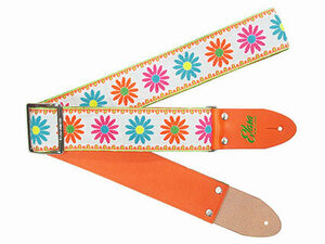 Elara Straps (elala strap ) Happy Daisy Tangerine Ultrasuede beautiful strong professional specification guitar strap 