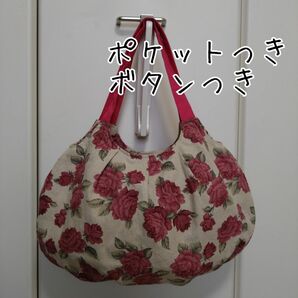 薔薇　丸形グラニーバッグ　ハンドメイド