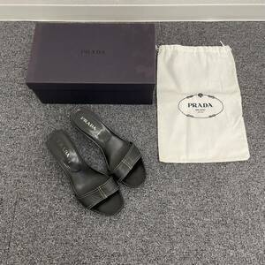 【HPF-4160】 1円～ PRADA プラダ ミュール サンダル レザー 37.5 日本サイズ 24.5 レディース イタリア製 ヒール 靴 シューズ 現状保管品