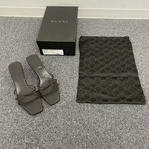 【HPF-4161】 1円～ GUCCI グッチ ミュール サンダル レザー 7.5 日本サイズ 24.5 レディース イタリア製 ヒール 靴 シューズ 現状保管品