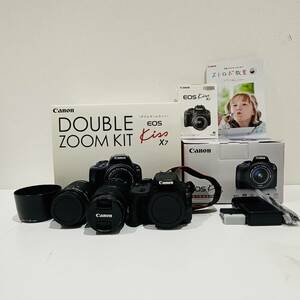 【AMT-11229】Canon キャノン DOUBLE ZOOM KIT EOS Kiss X7 デジタル 一眼レフ カメラEF-S18-55mm EF-S55-250mm 付属品有 通電確認済