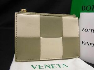 1円 ■美品■ BOTTEGA VENETA ボッテガヴェネタ レザー パスケース カード入れ 定期入れ カーキ系×ホワイト系 AW0830