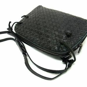 1円 BOTTEGA VENETA ボッテガヴェネタ イントレチャート レザー ショルダーバッグ ポシェット 斜め掛け レディース ブラック系 AY1288の画像3