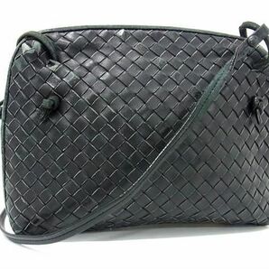 1円 BOTTEGA VENETA ボッテガヴェネタ イントレチャート レザー ショルダーバッグ ポシェット 斜め掛け レディース ブラック系 AY1288の画像1