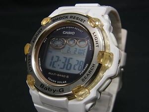 1円 ■稼働品■美品■ CASIO カシオ BGR-3003 SS×ラバー ソーラー 20気圧防水 腕時計 ウォッチ レディース ホワイト系 DA6858