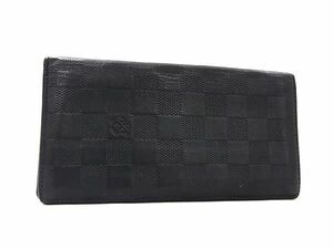 1円■美品■ LOUIS VUITTON ルイヴィトン N63010 ダミエアンフィニ ポルトフォイユ ブラザ 二つ折り 長財布 ウォレット ブラック系 FC4194