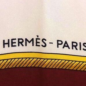 1円 ■美品■ HERMES エルメス LES VOITURES A TRANSFORMATION【折りたたみ式幌の馬車】カレ90 シルク 大判 スカーフ ボルドー系 AW7976の画像5